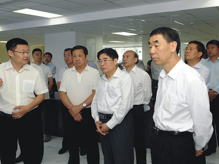 农村工作领导小组副组长袁纯清（右二）一行莅临蜜桃网站入口可看园农资交易平台考察调研